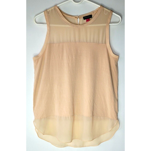 Vince Camuto Blouse Tank Womens M Pink Peach Blush Sheer Sleeveless Back Keyhole - Picture 1 of 8